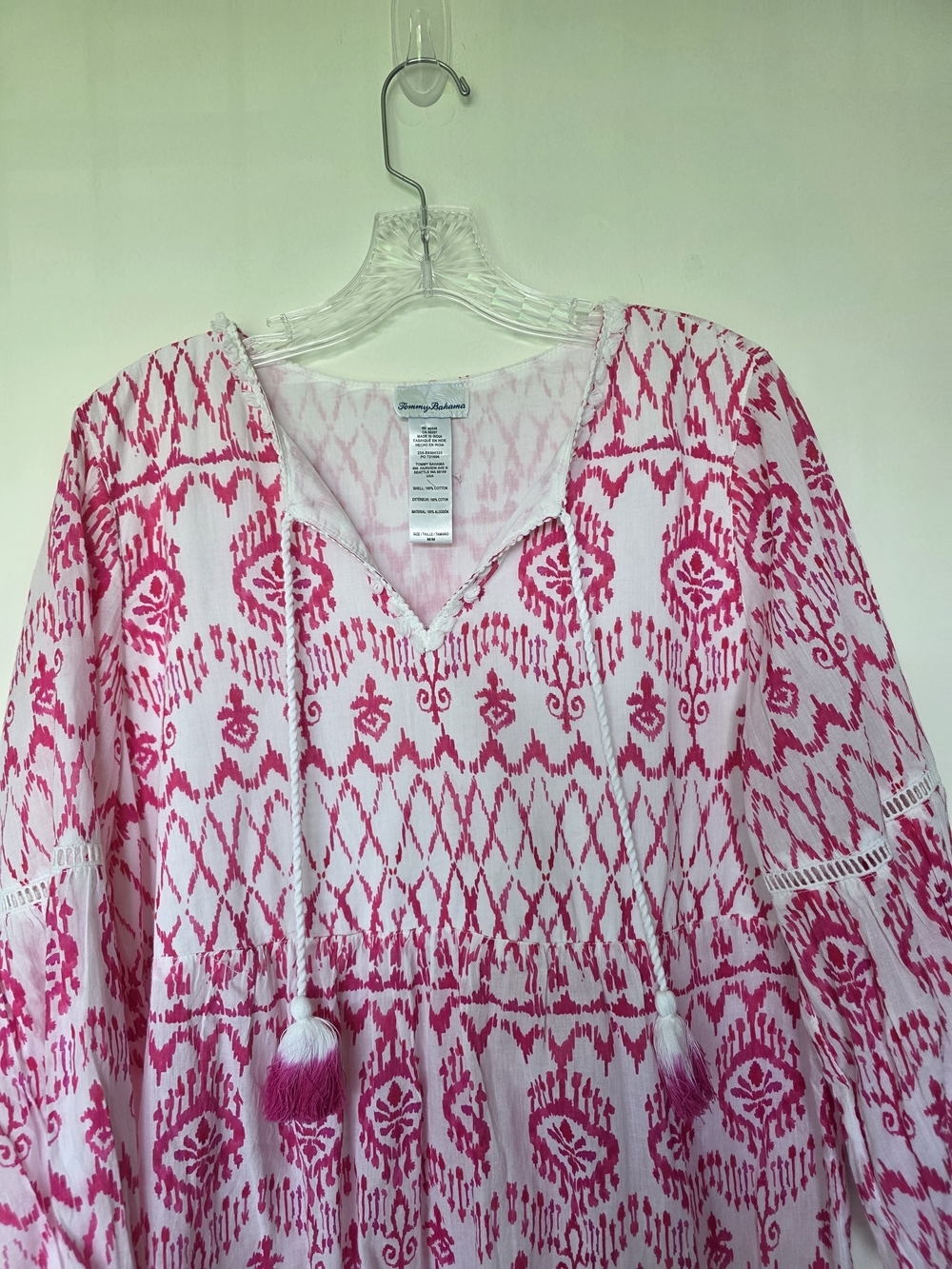 Tommy Bahama 100% Cotton White Pink Printed Swim Coverup Tunic Tribal - Picture 4 of 8